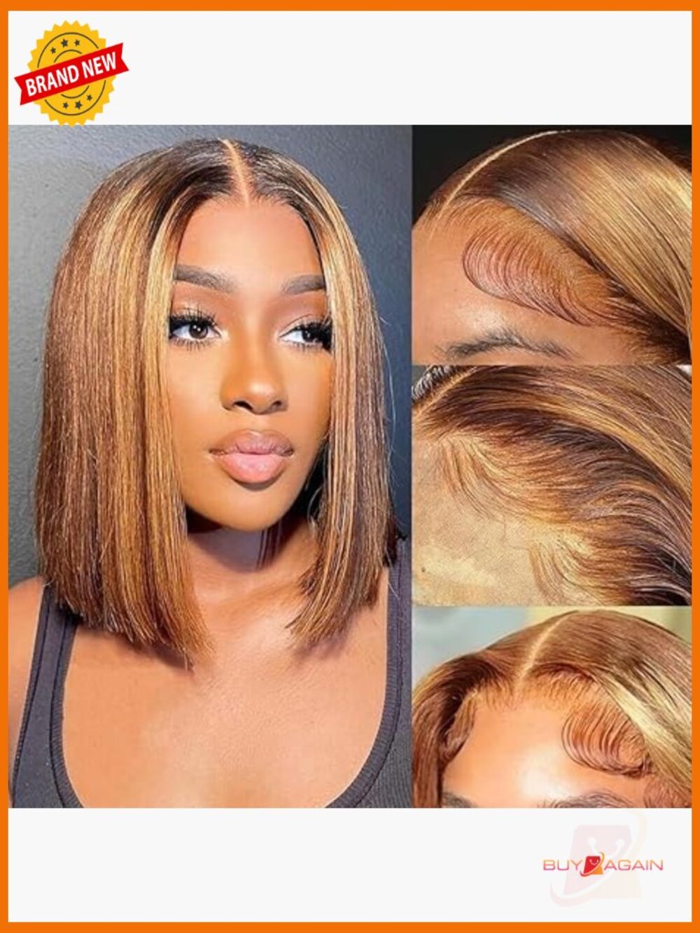 180% Density Straight Bob Lace Front Wig Human Hair Highlight Pre Plucked